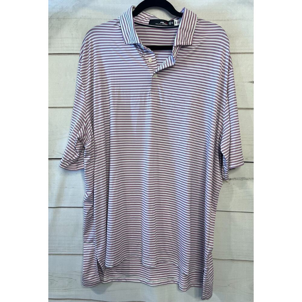 RLX Men's‎ Performance Polo Size 2XL Pink and White Stripes
